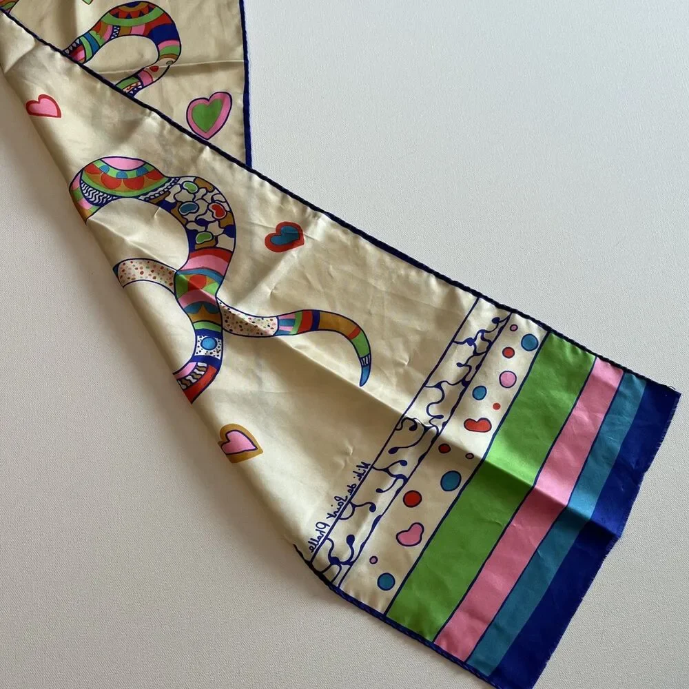 Vintage Niki de Saint Phalle Serpent & Hearts Pure Silk Scarf Made Italy Signed